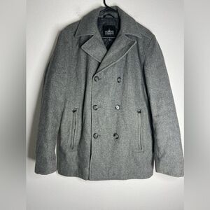 Towne By London Fog Men’s Wool Blend Coat Gray 2 Zip Packets Size S Lined